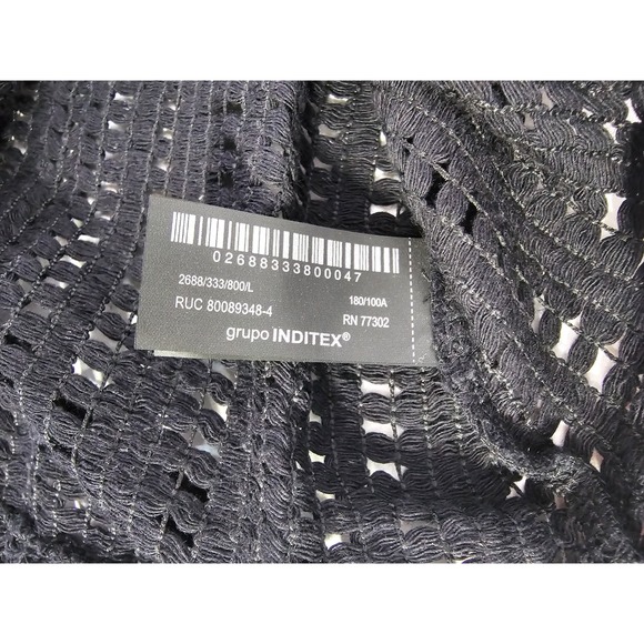 Zara Black Open Knit Short Sleeve Button Up Collered Shirt Size Large NEW - Picture 9 of 11